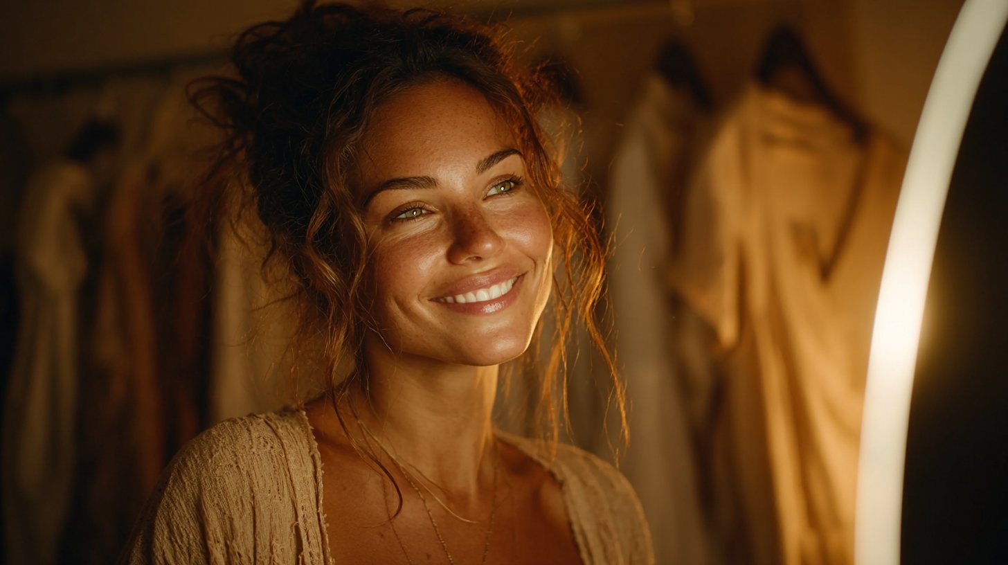 Zufriedener Kunde im digitalen Ankleidezimmer.