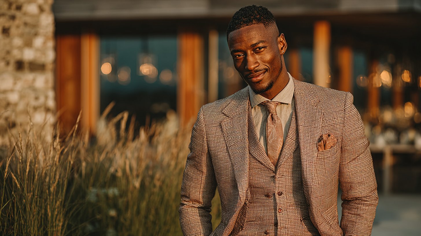 Stilvoller Bräutigam in urbaner Umgebung.