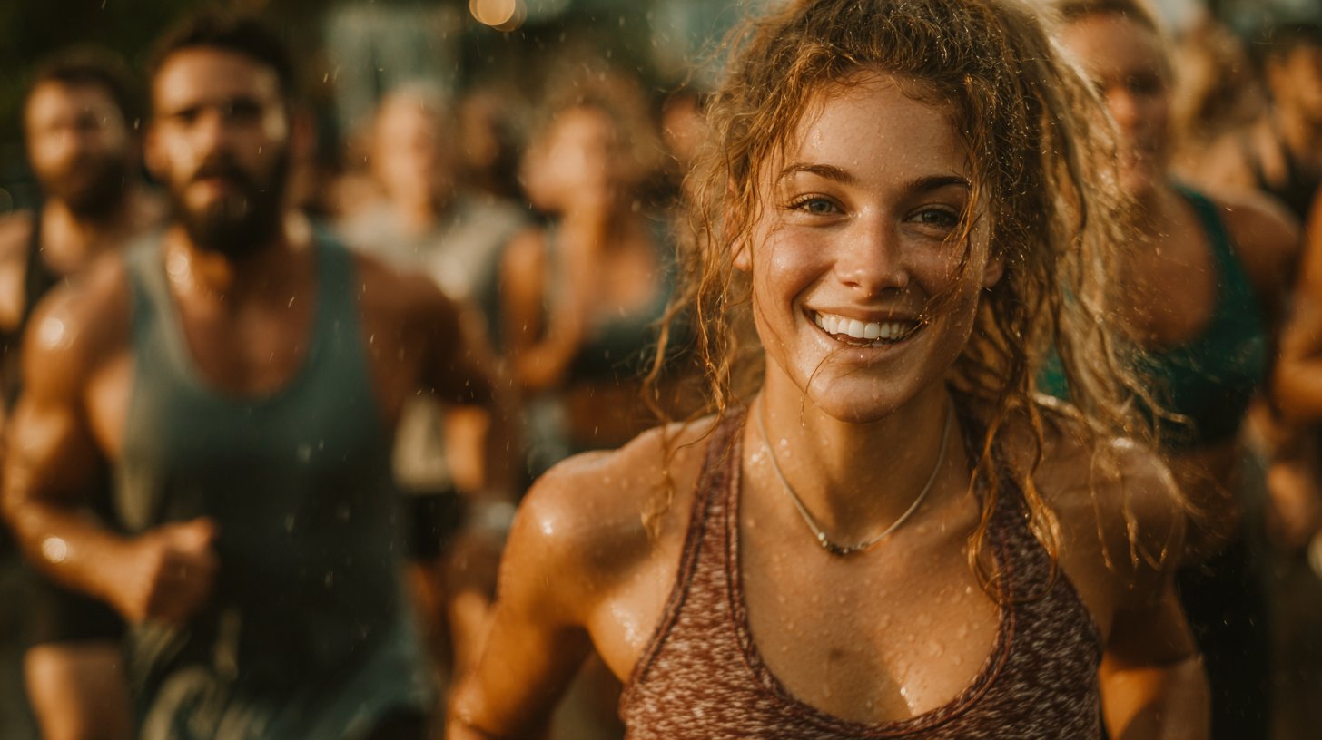 Aktive Menschen in stylischer Sportkleidung im Stadtpark.