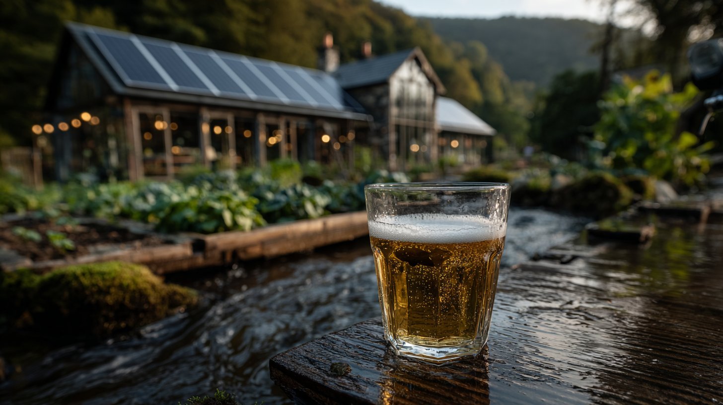 Una birreria artigianale sostenibile immersa in un ambiente verde.