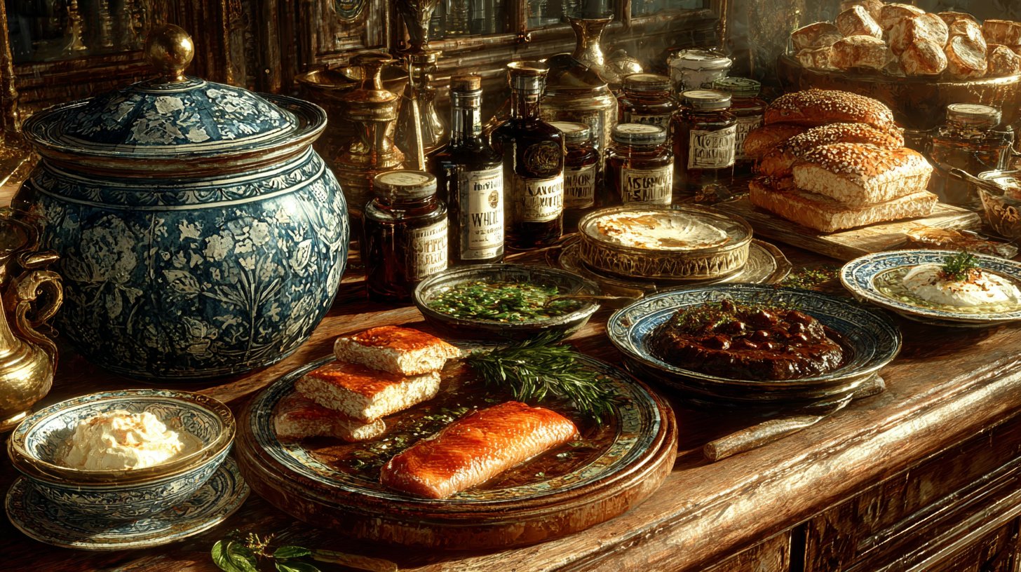 Festlich gedeckter Tisch mit internationalen Gerichten.