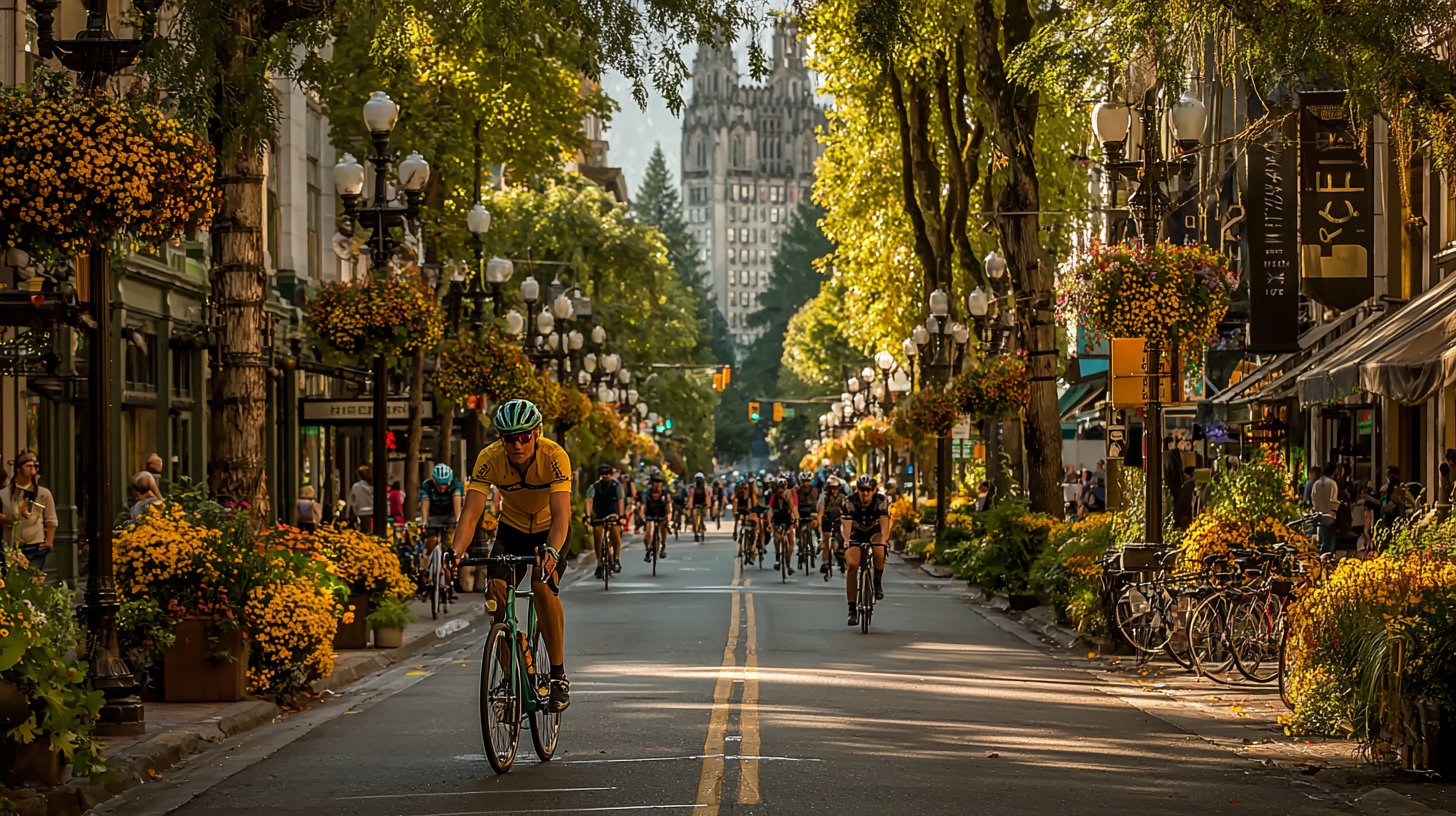 Bicycles shape a vibrant community street scene.