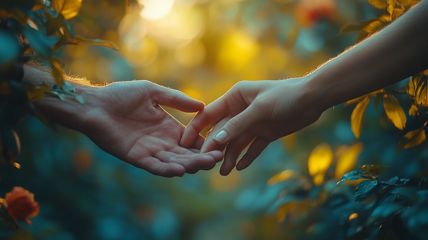 Zwei Hände fast berührend, aber emotional getrennt.