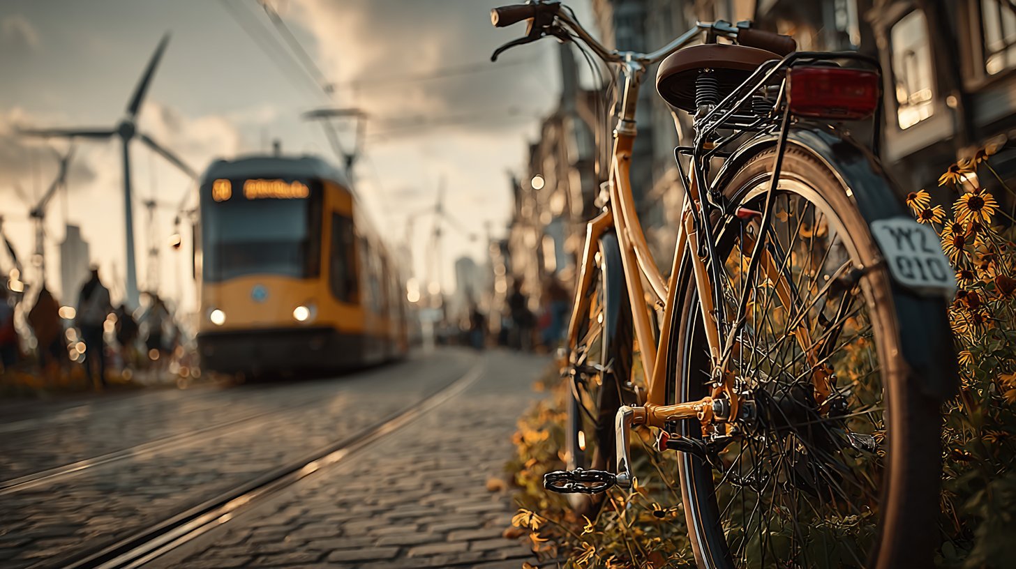 Eine moderne, umweltfreundliche Verkehrsszene mit nachhaltigen Reisemöglichkeiten.