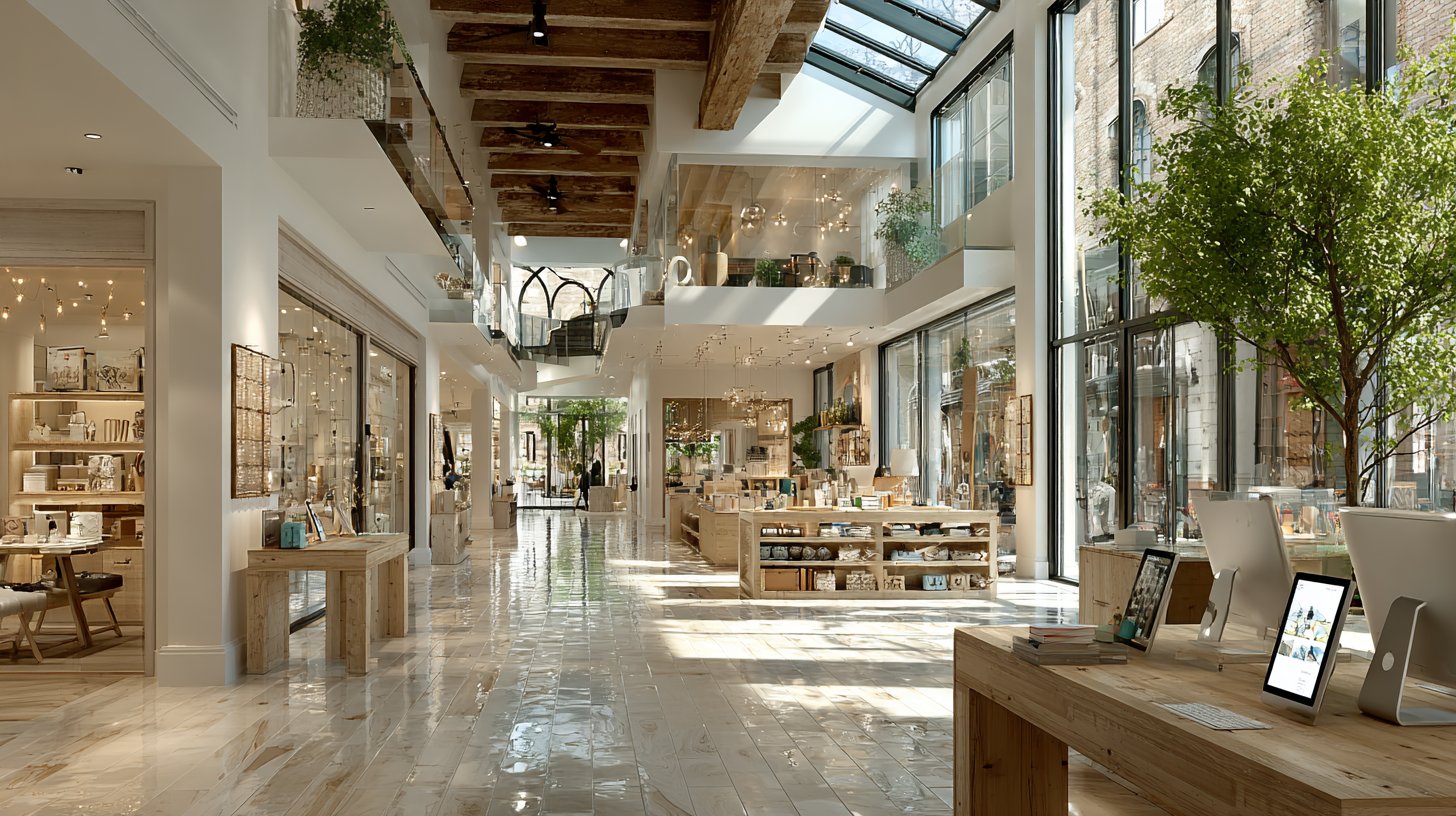 Eine elegante Einkaufsumgebung, die die besten Online- und Offline-Erlebnisse spiegelt.