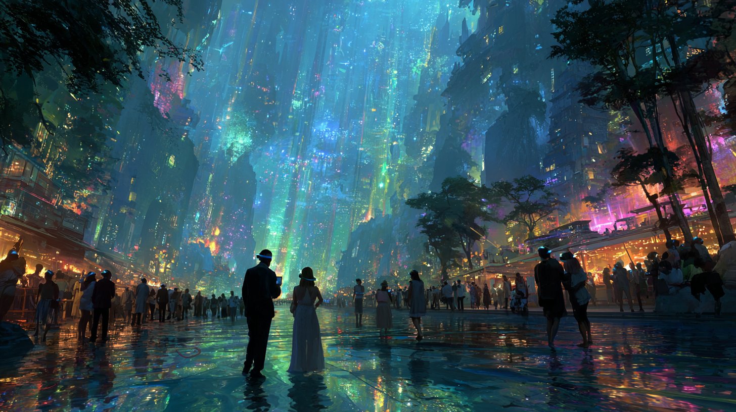 Eine futuristische Einkaufsszene, in der Augmented Reality im Mittelpunkt steht.