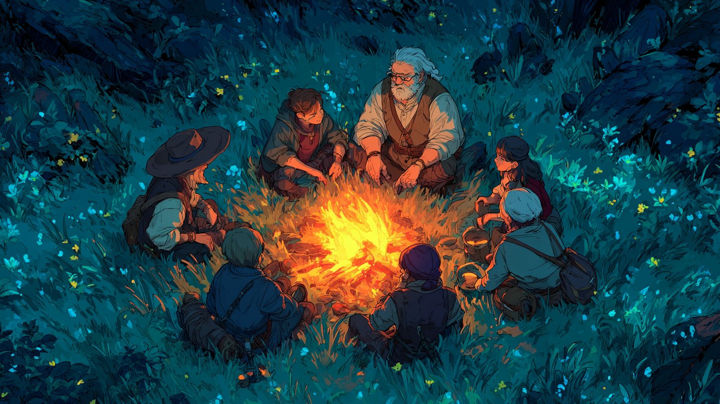 Ein älterer Geschichtenerzähler teilt Geschichten mit Kindern.