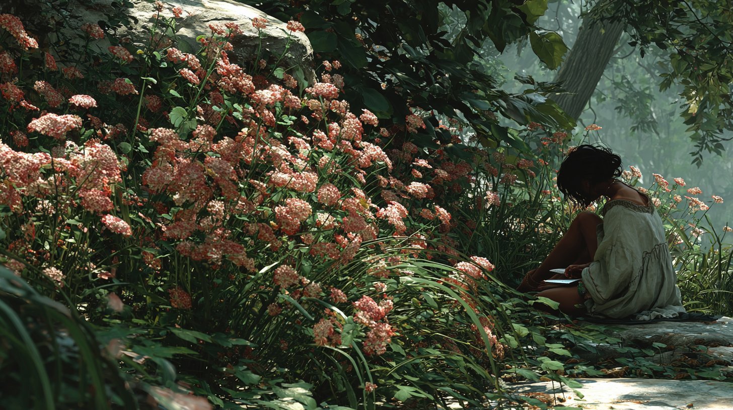 Eine Person sitzt allein in einem ruhigen Park und reflektiert.