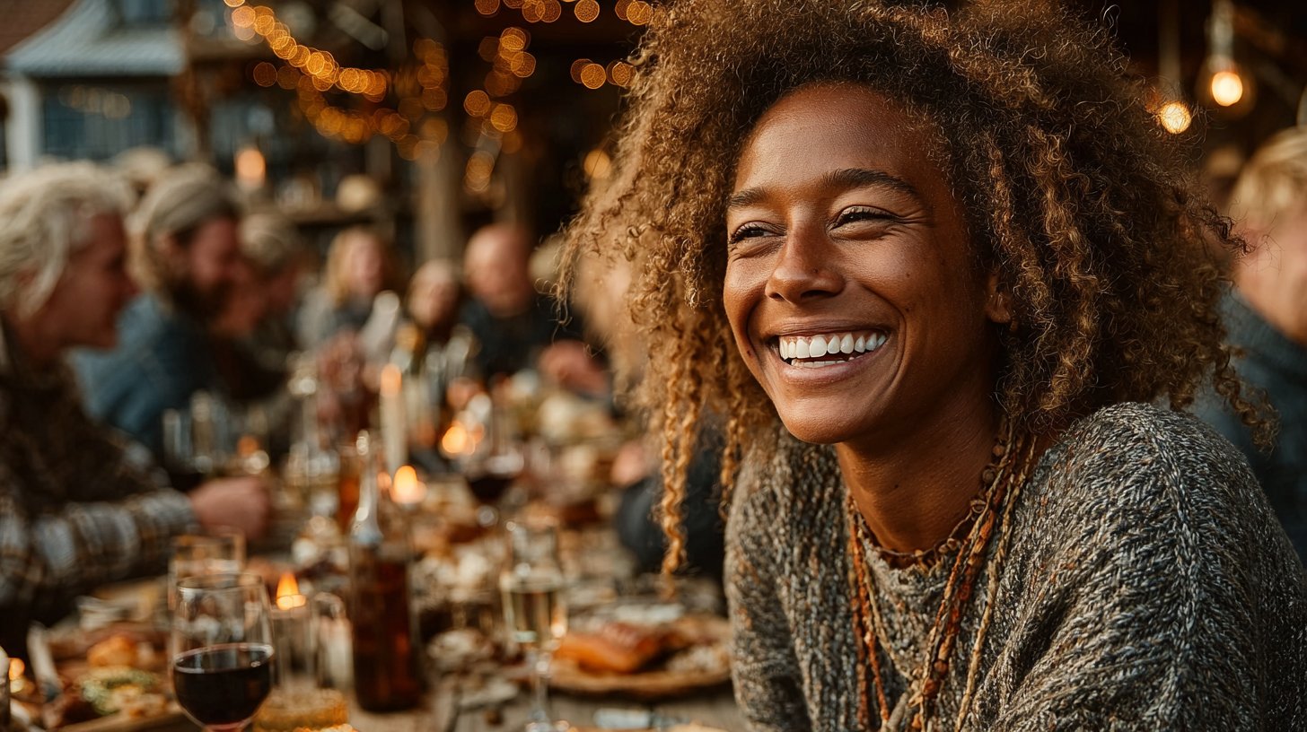 Lachen und bedeutungsvolle Gespräche unter Freunden.