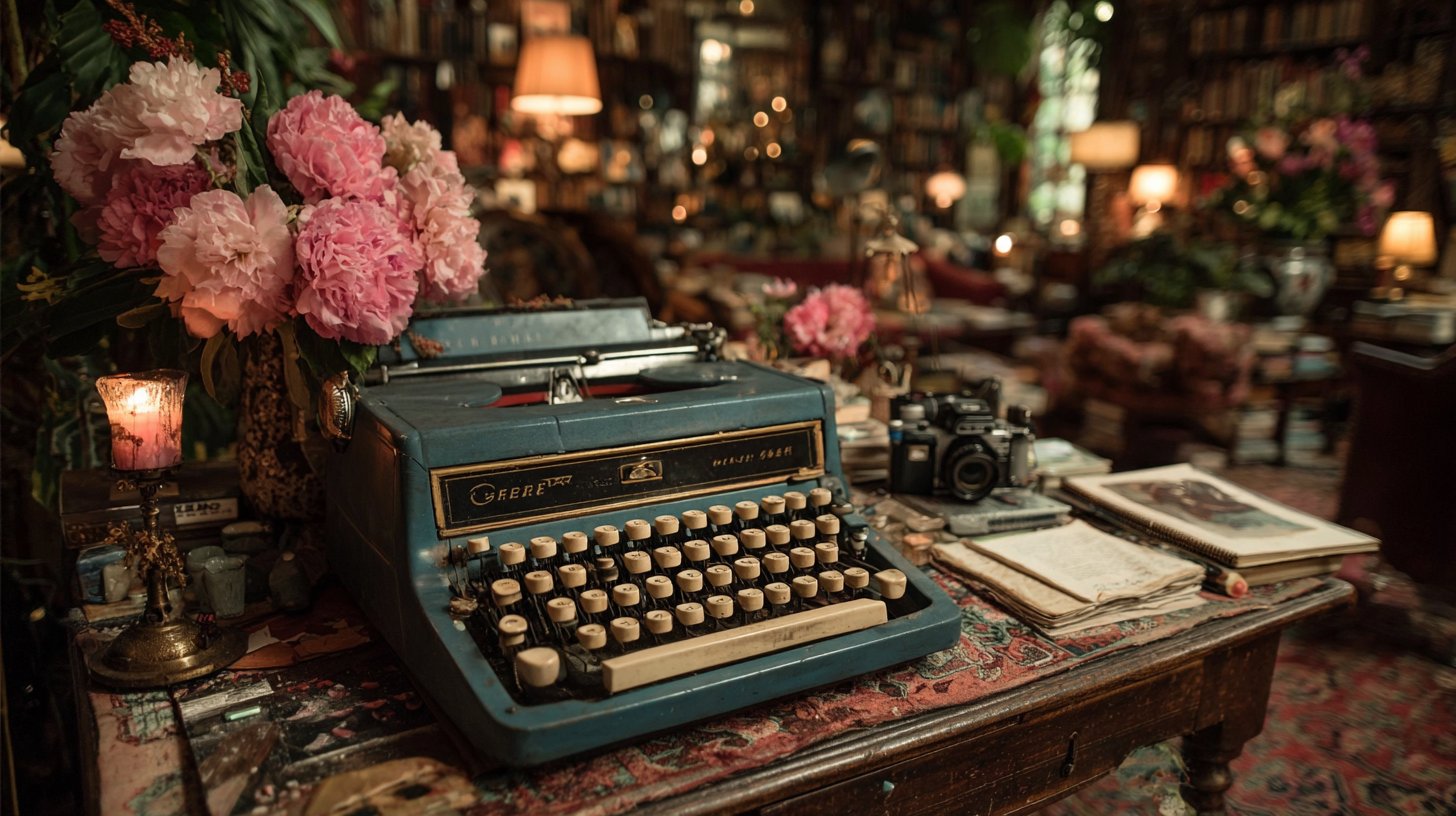 Ein kreativer Arbeitsplatz mit analogem Kunstzubehör und lebendigen Farben.