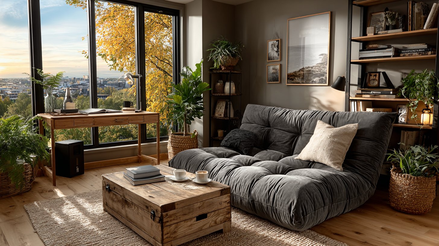 Kompakter Wohnraum mit multifunktionalen Möbeln, praktisch und modern.