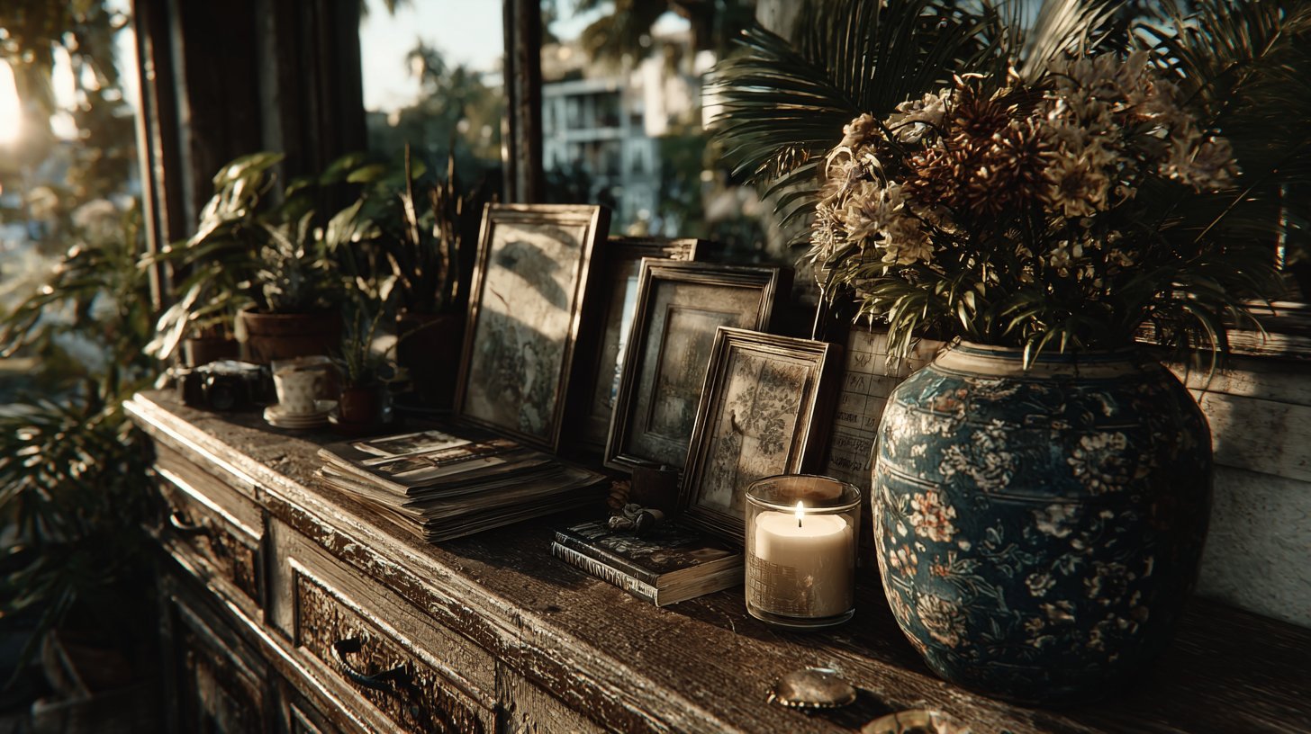 Kleiner Wohnbereich mit persönlichen Akzenten und warmen Farben.