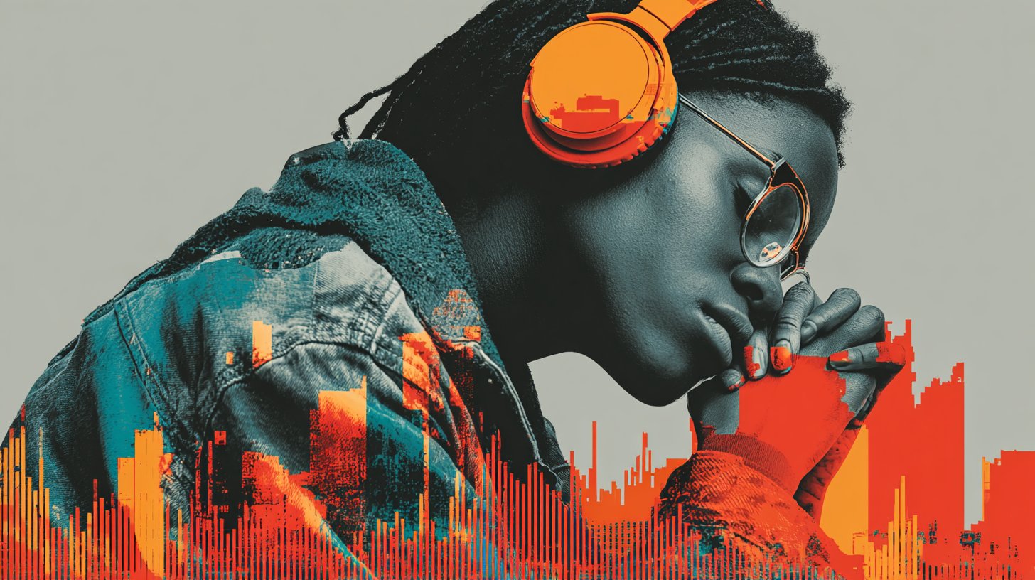 Una persona con cuffie, immersa nella musica e nei pensieri.