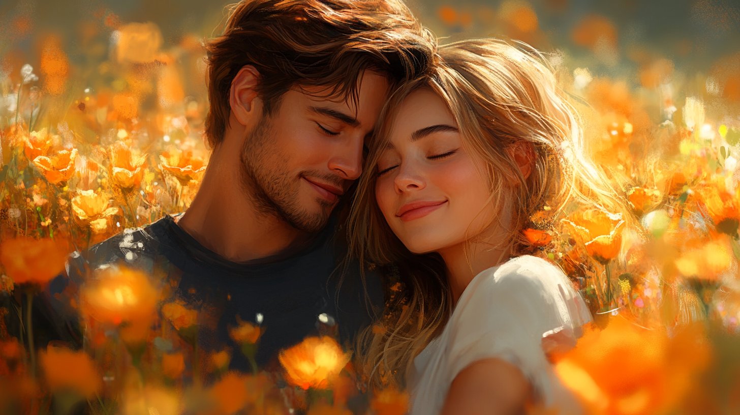 Due persone si abbracciano nella natura.