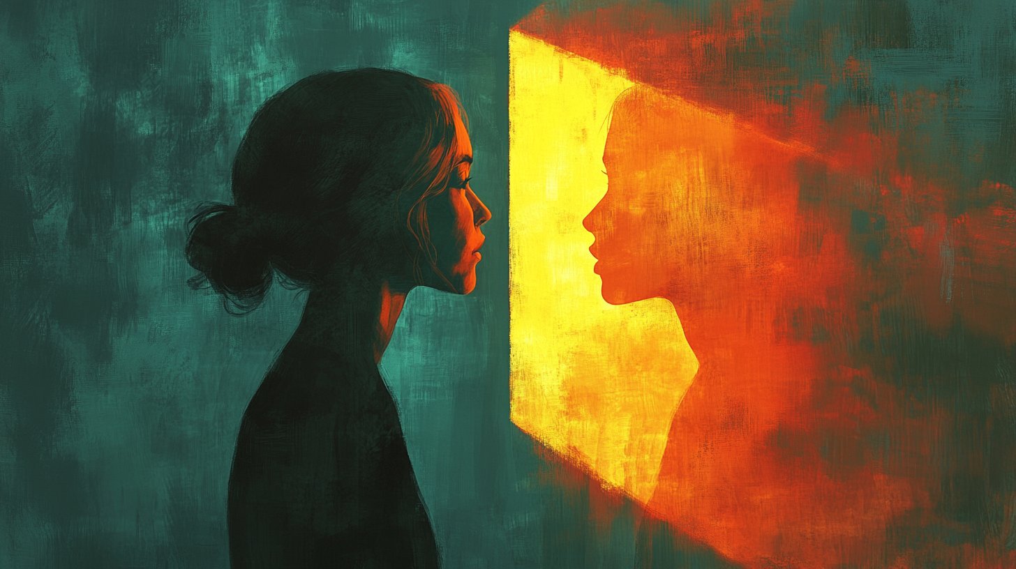 Zwei Partner, die sich mit Schatten von Geheimnissen abwenden.