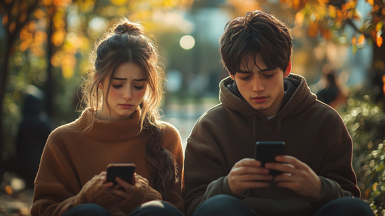 Ein Paar im Park, während einer emotional ignoriert wird.