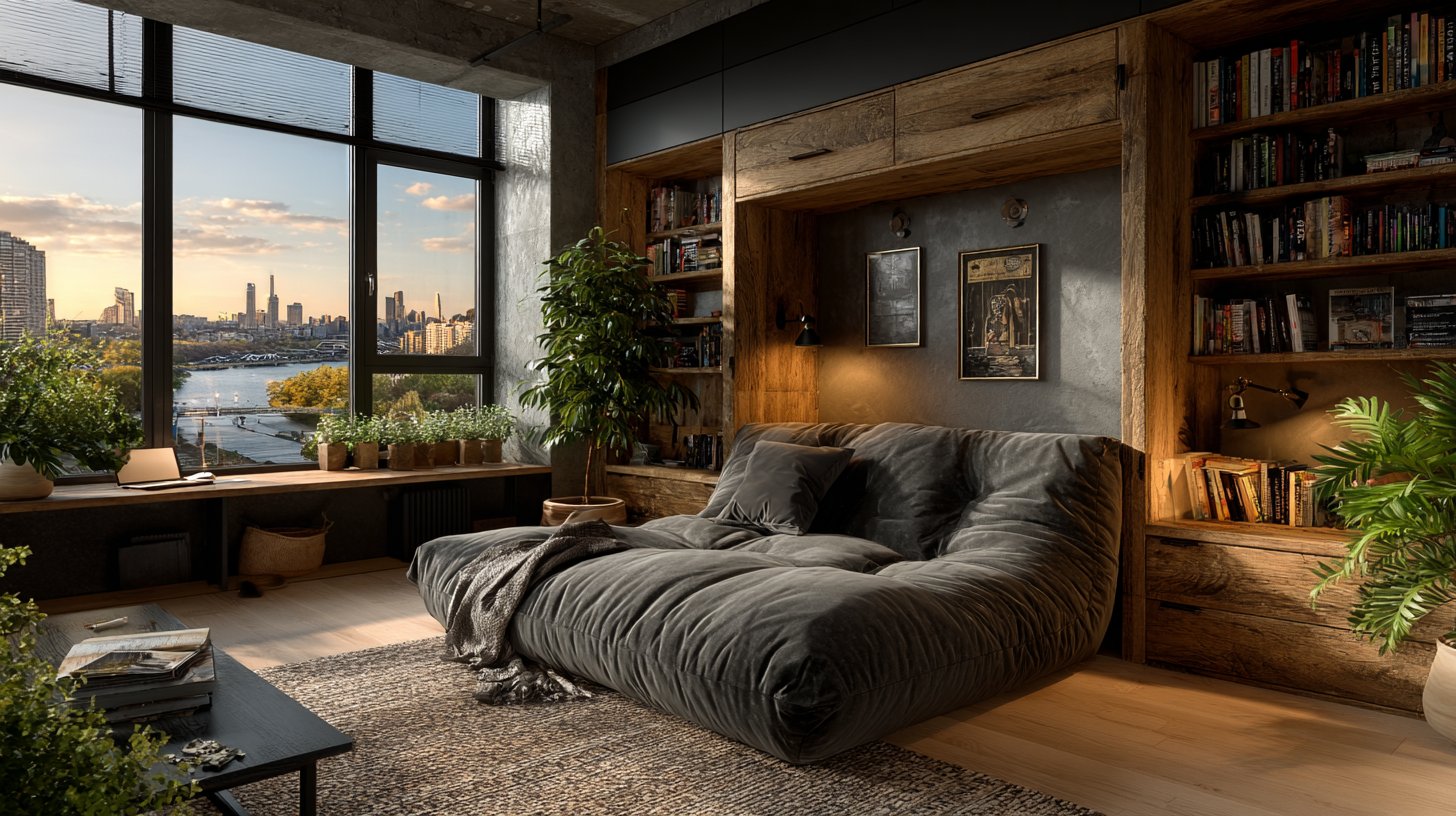 Multifunktionale Möbel in einem kleinen Apartment perfekt angeordnet.